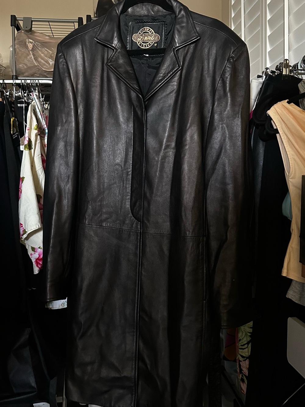 Vintage Genuine Leather Long Coat Jacket- Women's Jacket & Coat L